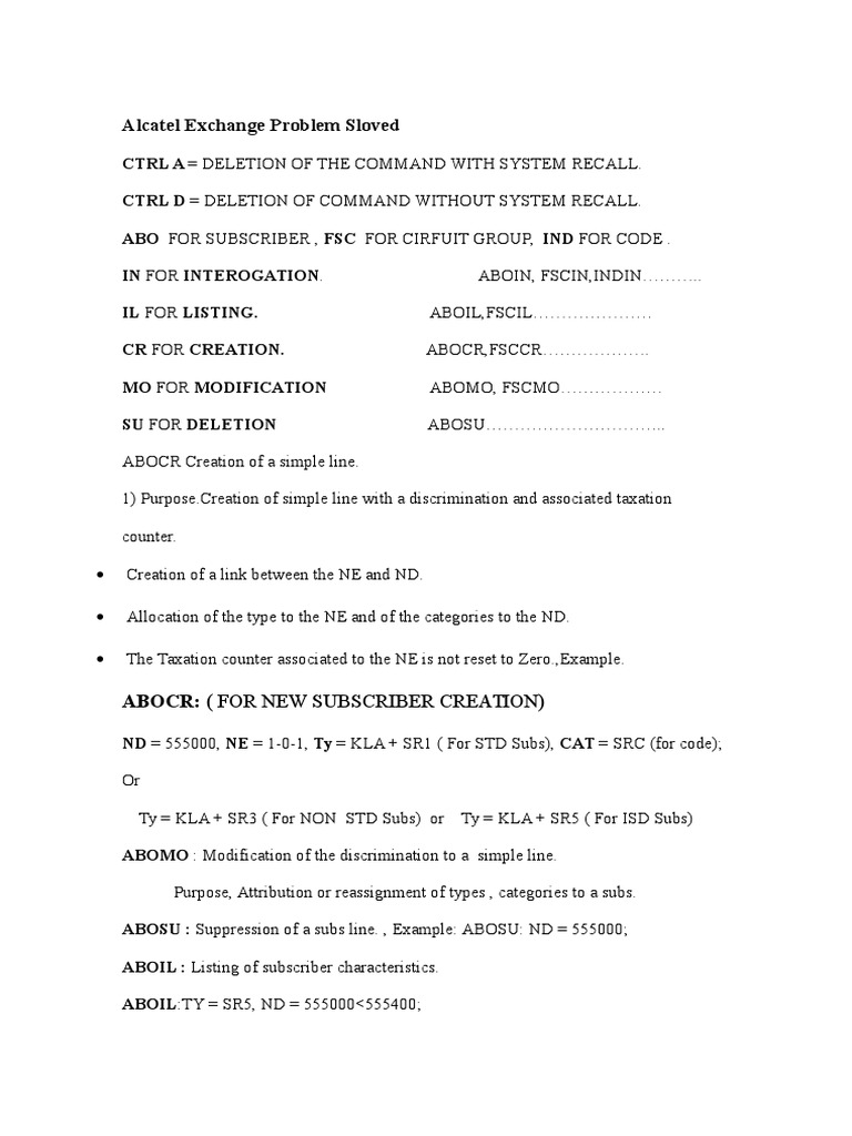 Alcatel OXE Command Overview | PDF | Telecommunications | Networks