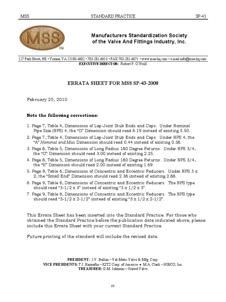Manufacturers Standardization Society of The Valve and Fittings ...
