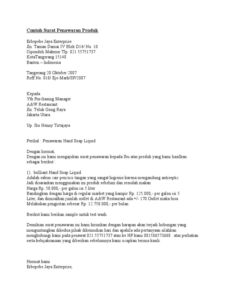 Contoh Surat Penawaran Produk Contoh Surat Penawaran Produk