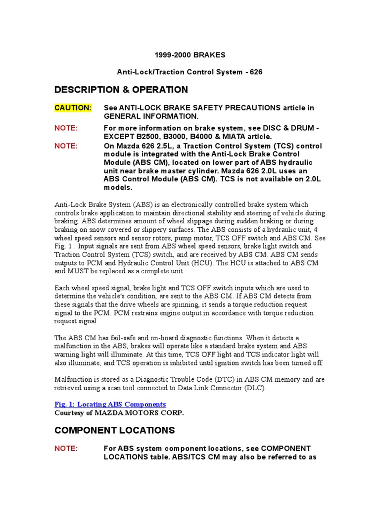 Diagnosing AntiLock Brake System Issues on the 19992000 Mazda 626