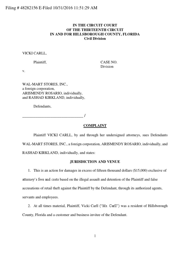 Complaint Against Walmart PDF Negligence Damages