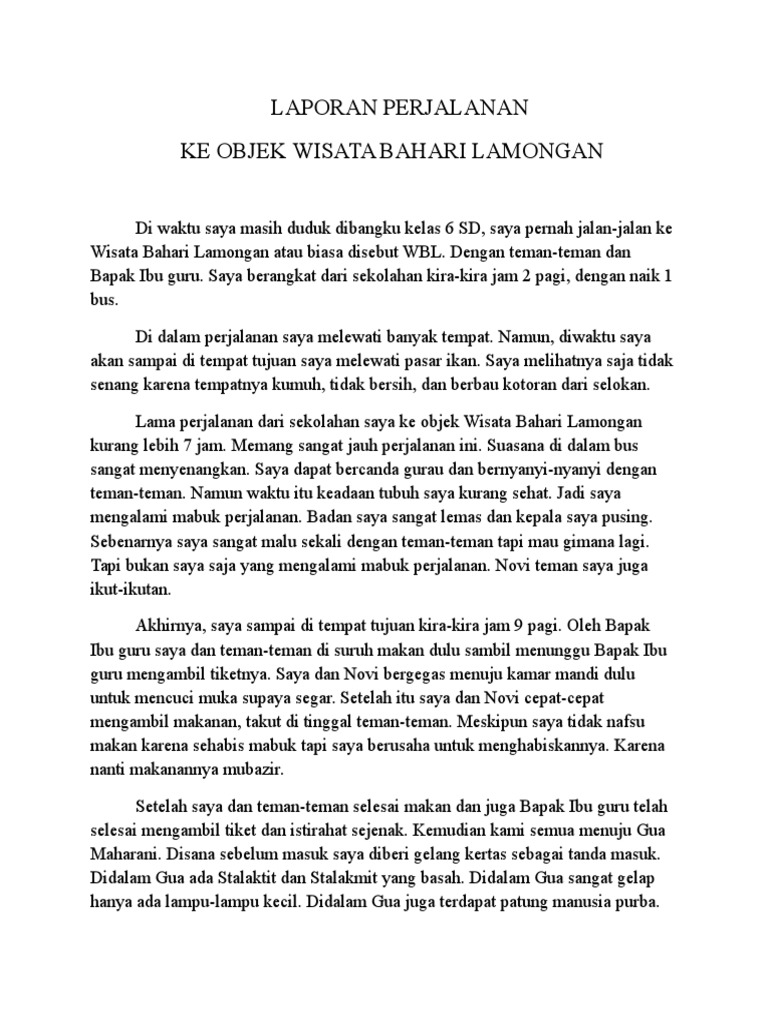 Laporan Perjalanan Ke Wisata Bahari Lamongan Seputar Laporan