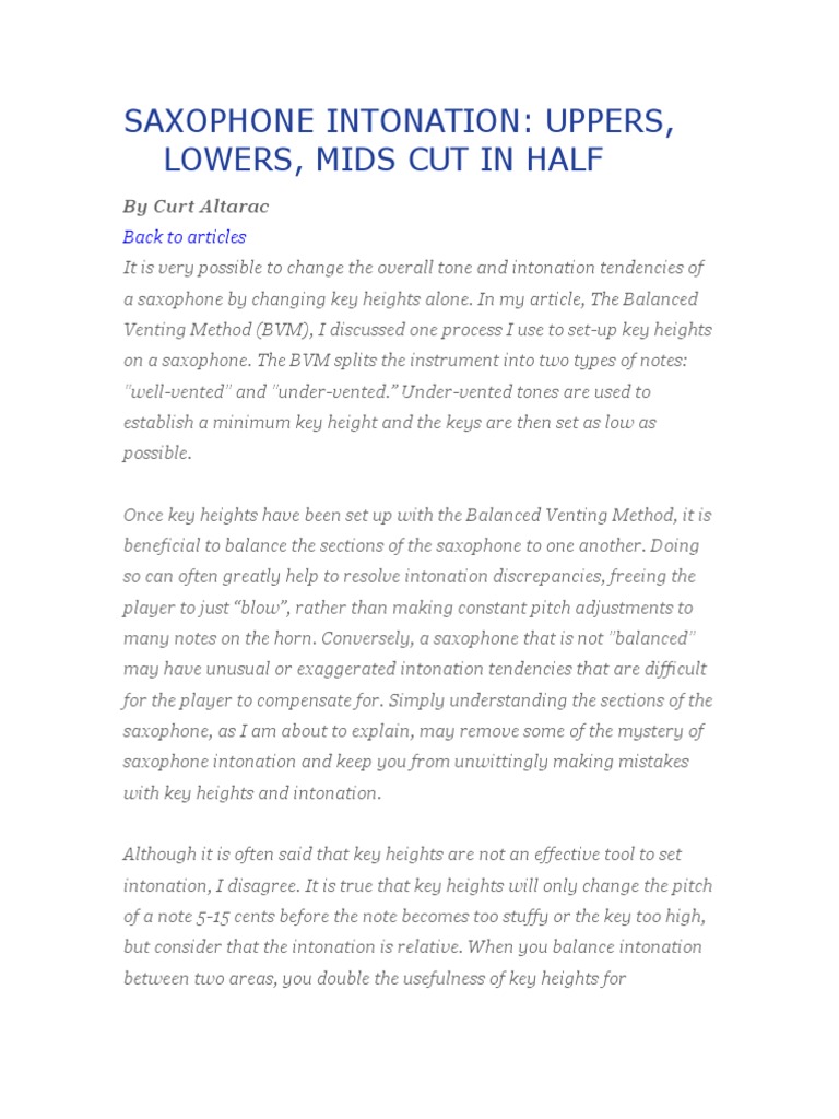 Saxophone Intonation PDF Pitch (Music) Saxophone