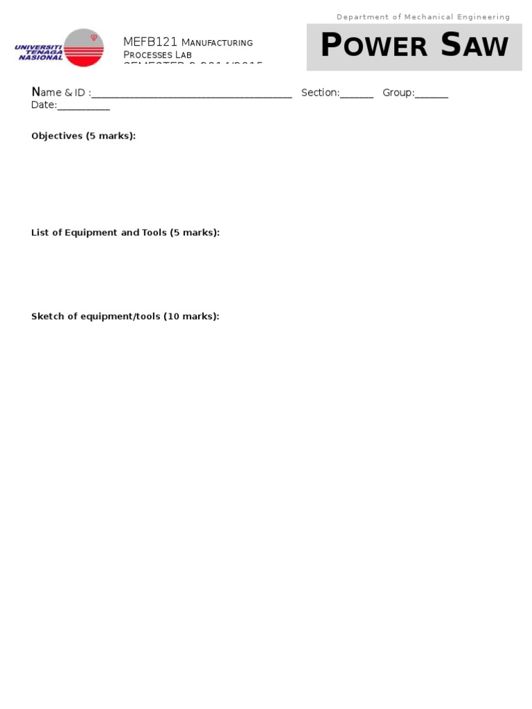 Labsheet Powersaw S11415 v2 | PDF