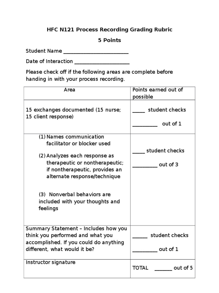 Rubric Process Recording | PDF