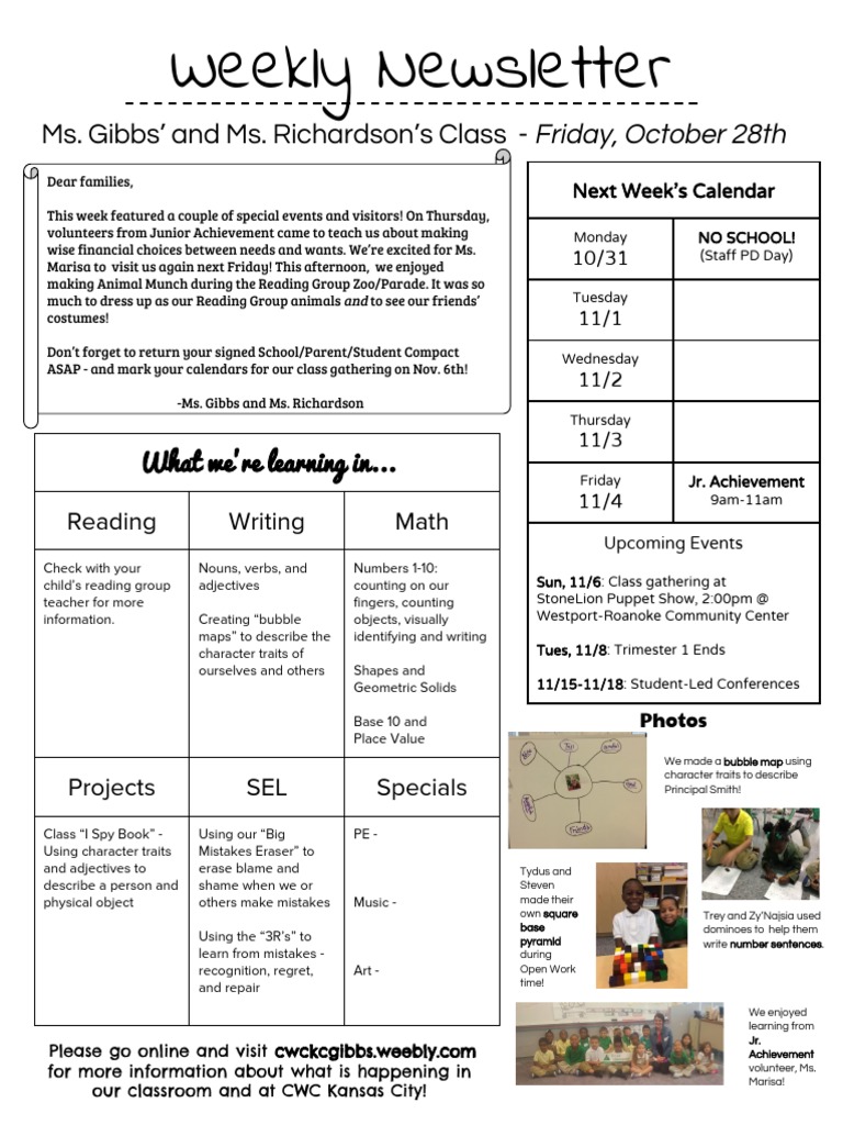 Weekly Class Newsletter: Oct 28 Update | PDF
