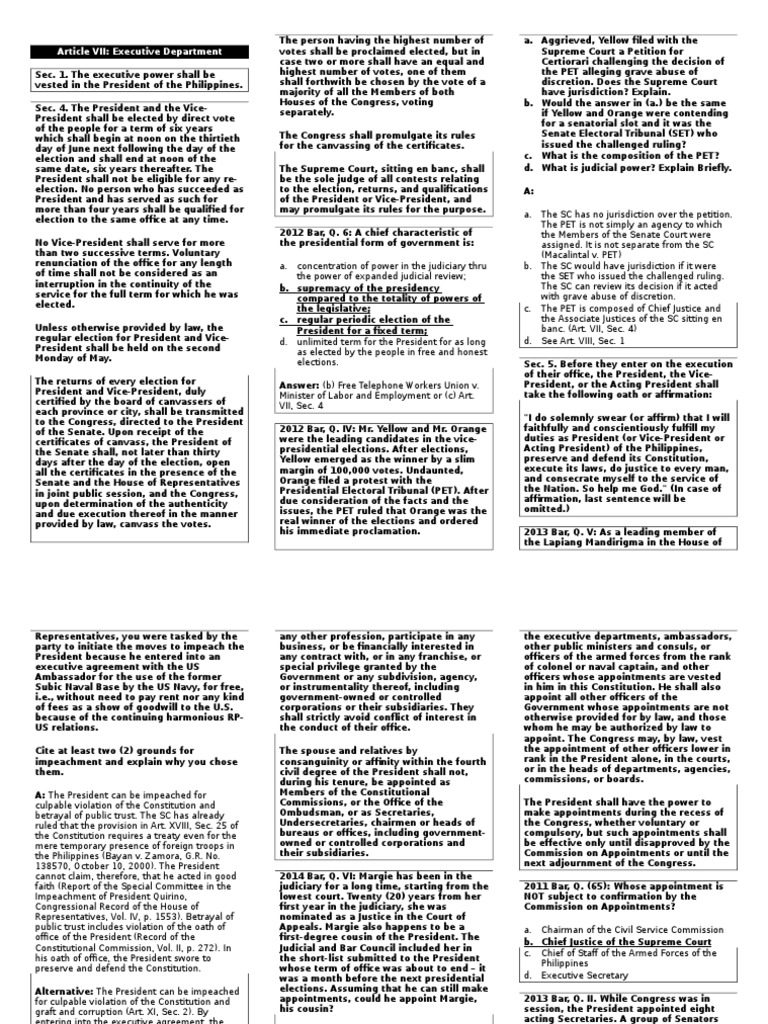 Political Law Bar Questions and Answers PDF Pardon President Of