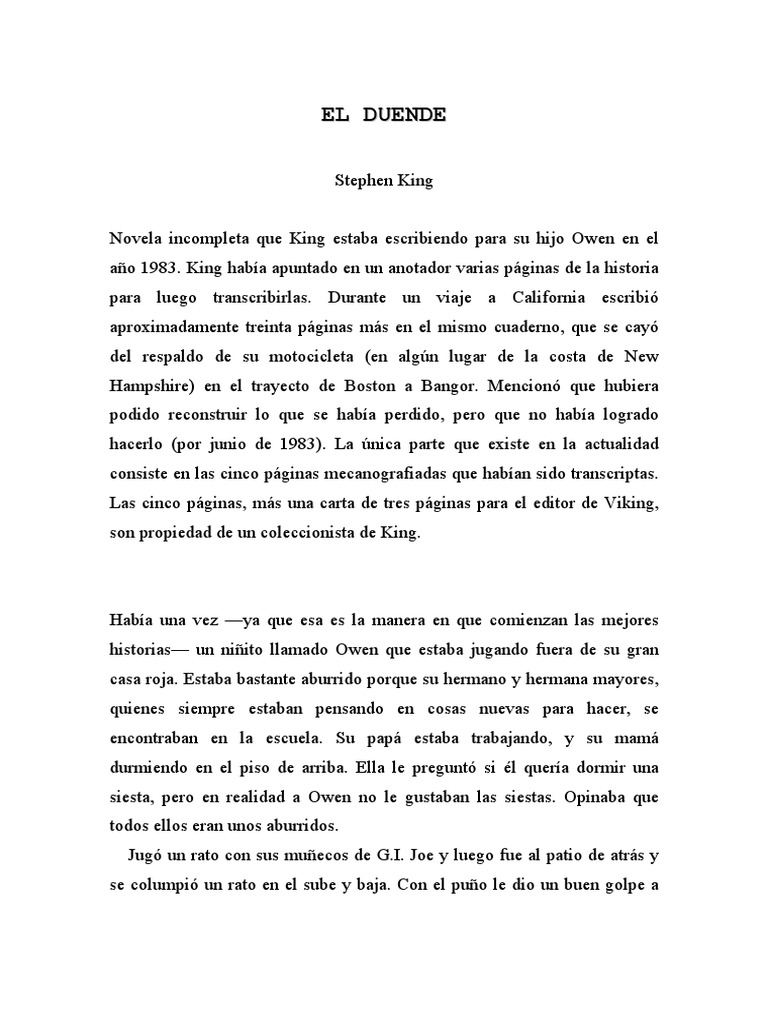 Stephen King - El Duende PDF | PDF | Stephen King | Gatos