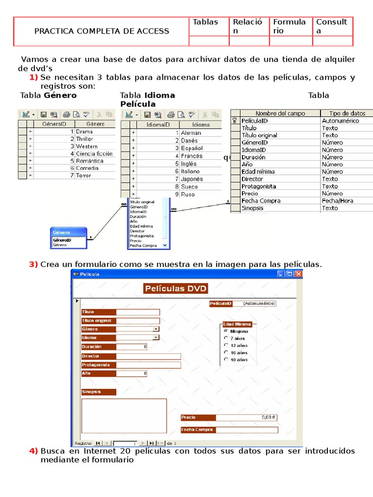 Práctica Completa de Access para DVD | PDF