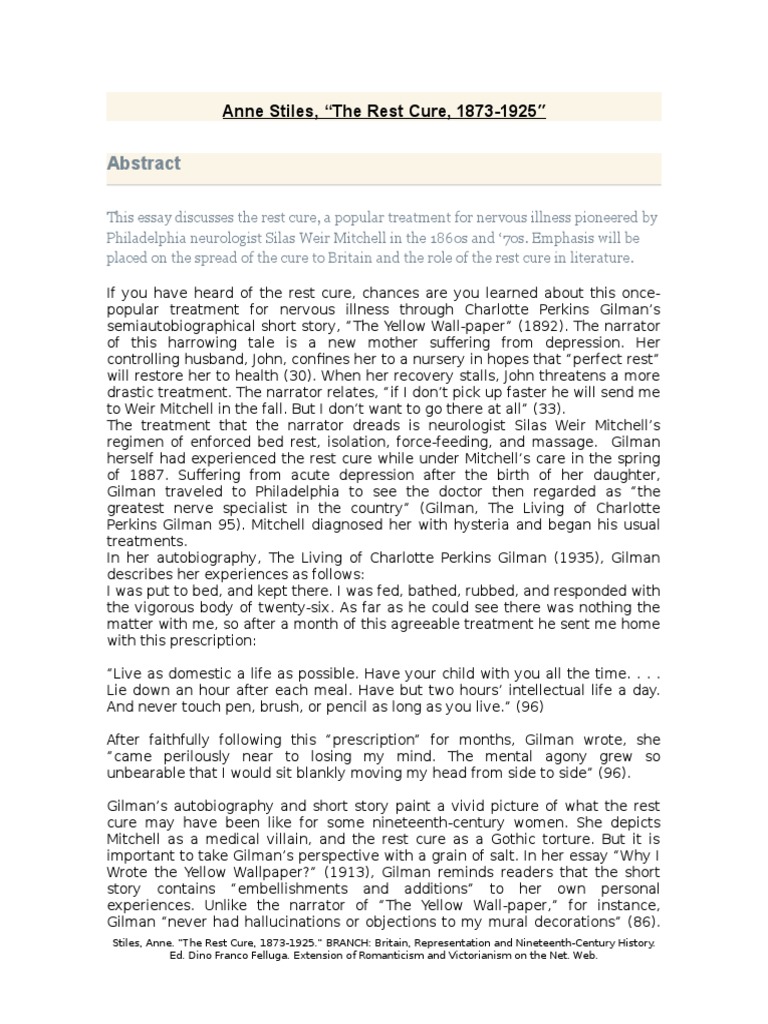 The Rest Cure PDF The Yellow Wallpaper Hysteria