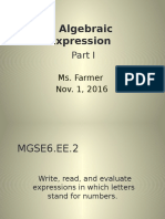 MF Introduction To Algebraic Expressions