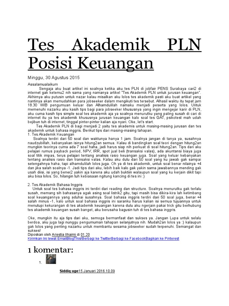 Tes Akademik Pln Posisi Keuangan
