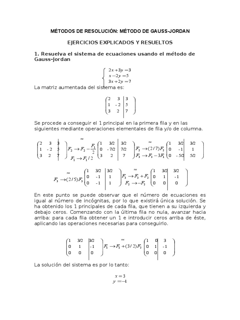 Ejercicios Resueltos Metodo Gauss Jordan Algoritmos Matemáticas Aplicadas