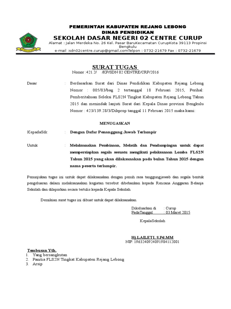 Kop Surat Dinas Pendidikan Rejang Lebong Contoh Kop Surat