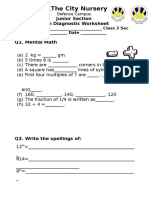 Diagnostic Worksheet Math Class 3 Final