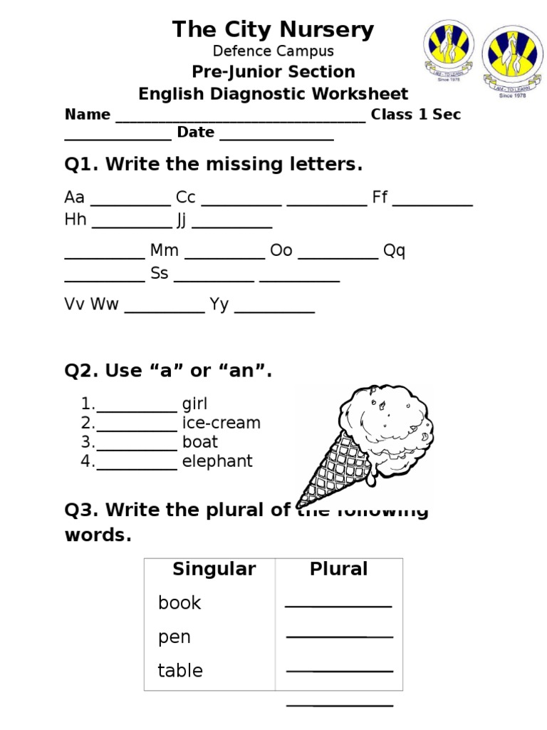printable english worksheet for class 1 English worksheet for class-1