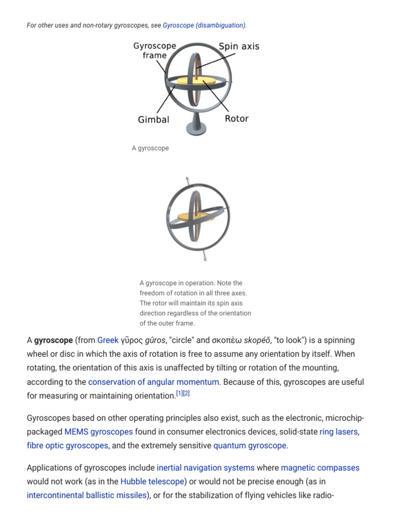Gyroscope Wikipedia Gyroscope Motion (Physics)