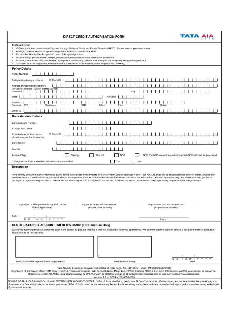 Direct Credit Authorisation Form | PDF | Law
