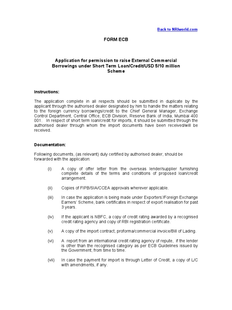 Form Ecb Instructions PDF Loans Credit