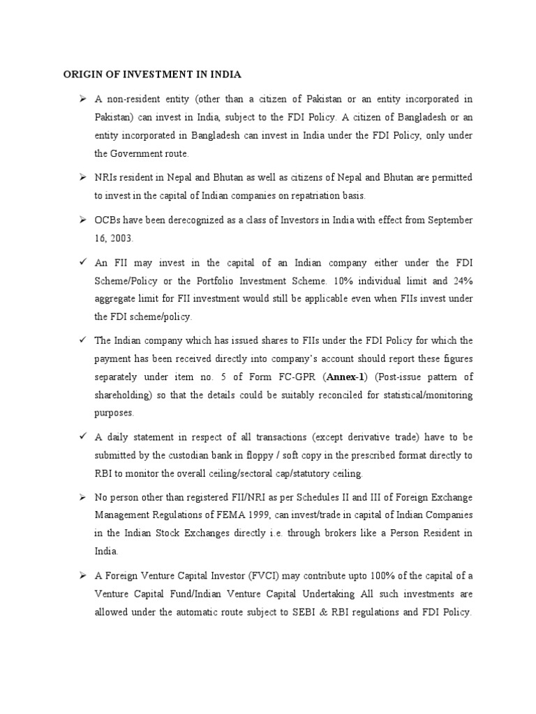 Origin of Investment in India | PDF | Foreign Direct Investment | Barter