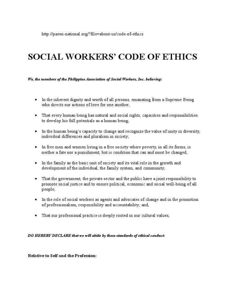 Sw Code Of Ethics Paswi | Pdf | Social Work | Profession