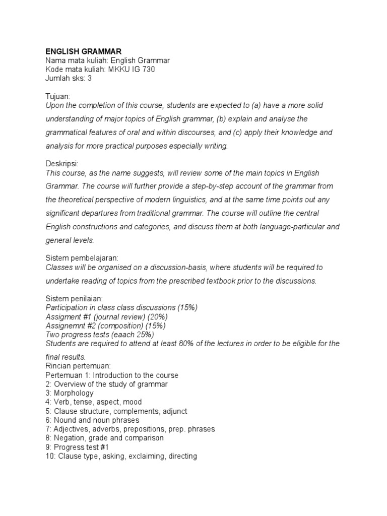 English Grammar Course Overview | PDF