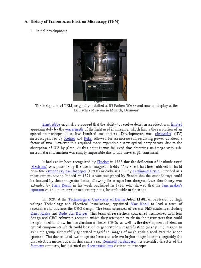 History of Transmission Electron Microscopy Transmission Electron Microscopy Angular Resolution