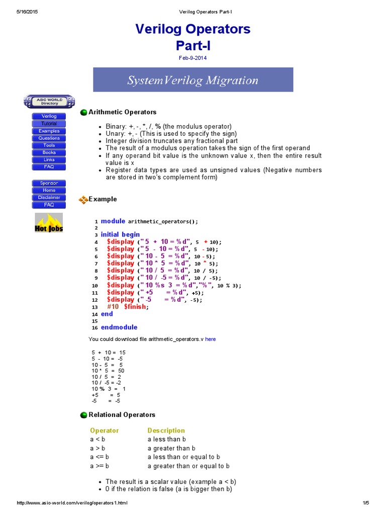 Verilog Operators Part-I | PDF | Theoretical Computer Science | Numbers
