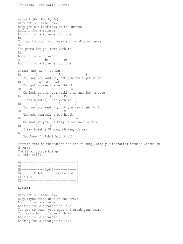 Bad Habit The Kooks Chords PDF