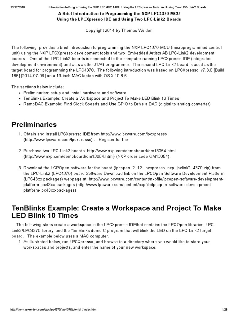 Introduction To Programming The NXP LPC4370 MCU Using The LPCxpresso ...