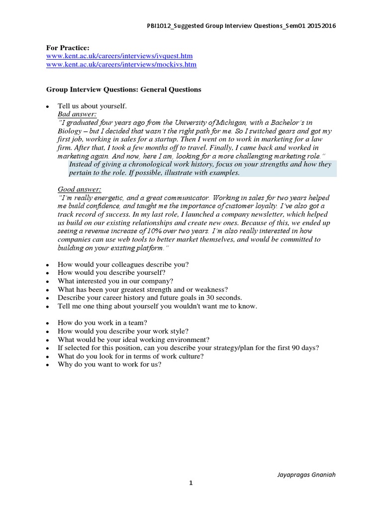 Group Interview Q&A Guide | PDF | Motivation | Motivational