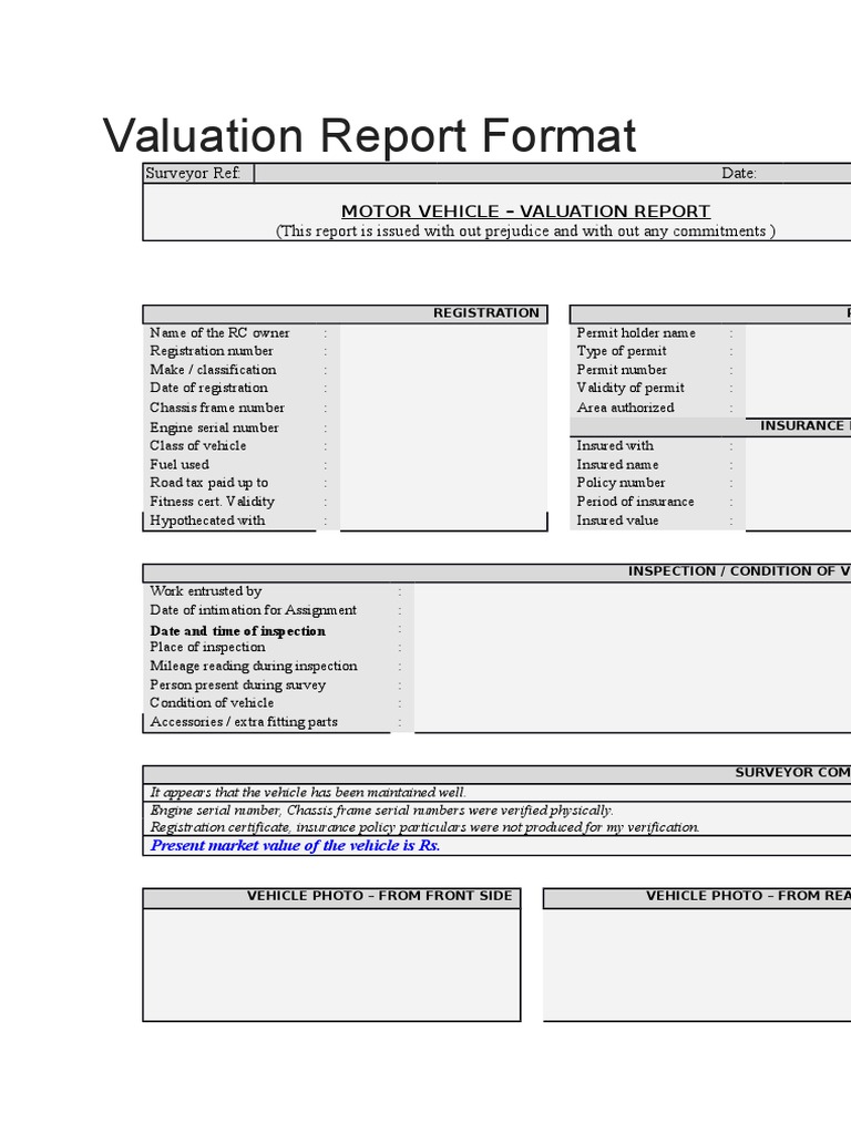 Motor Vehicle Valuation Report Format | PDF