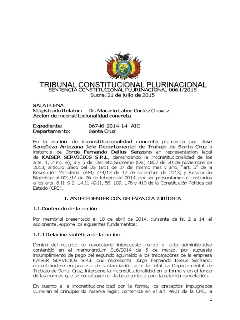 Sentencia Constitucional Plurinacional declara constitucional el
