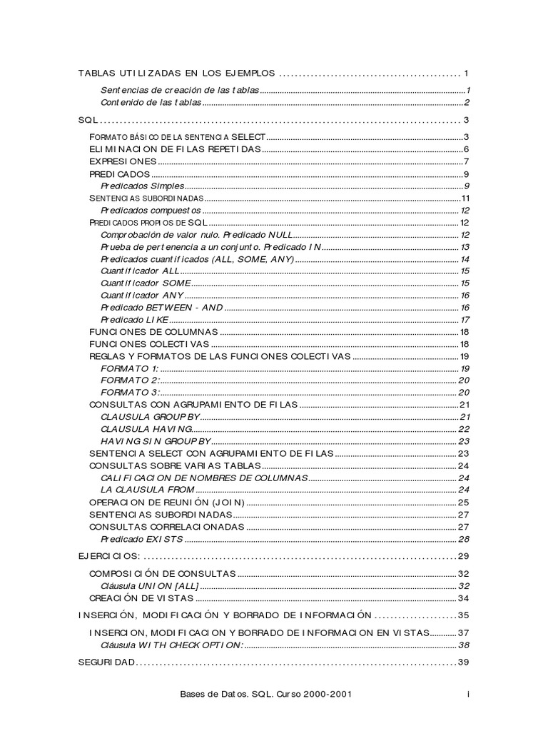 Ejemplos de SQL en Bases de Datos | PDF | SQL | Tabla (base de datos)