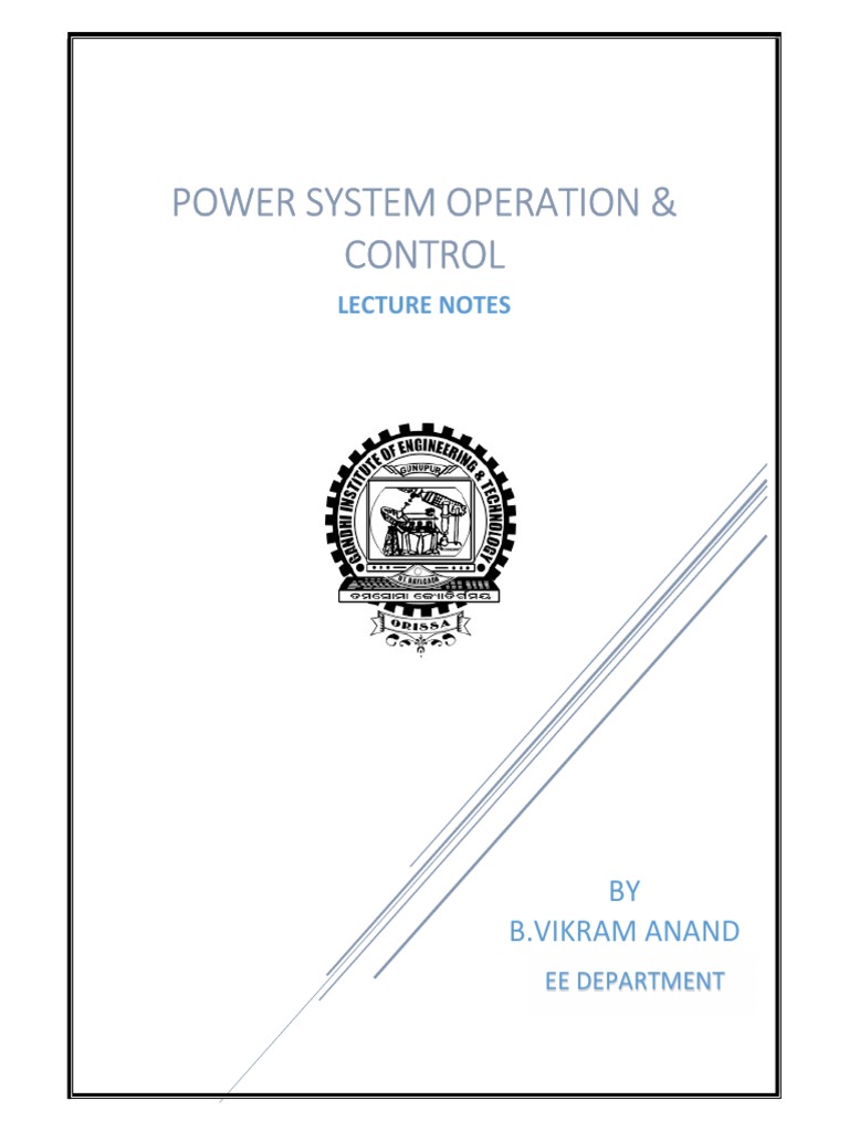 Power System Operation & Control Lecture Notes PDF