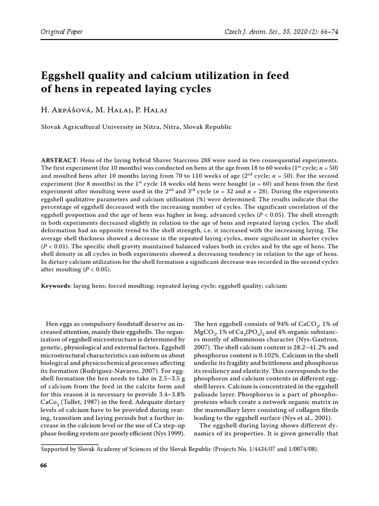 Eggshell Density PDF Egg As Food Calcium