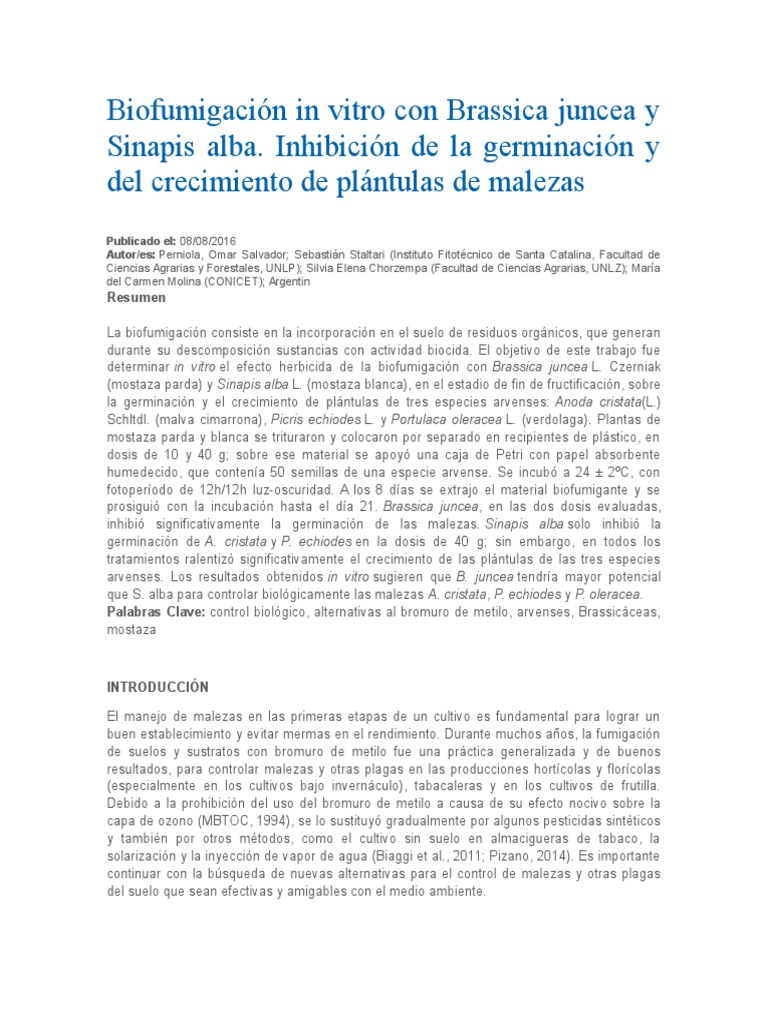 Biofumigacion para El Manejo de Malezas | PDF | Pesticida | Germinación