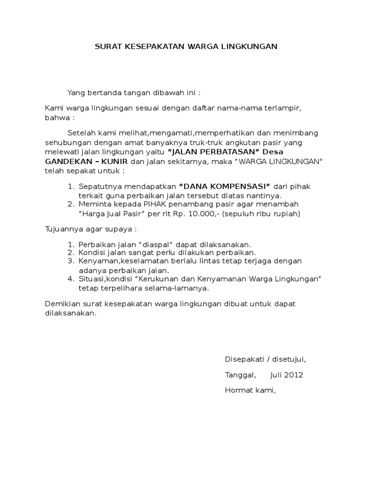 Surat Kesepakatan Warga Lingkungan Pdf