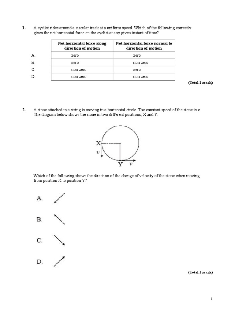 Circular Motion MCQs with Answers | PDF | Science & Mathematics