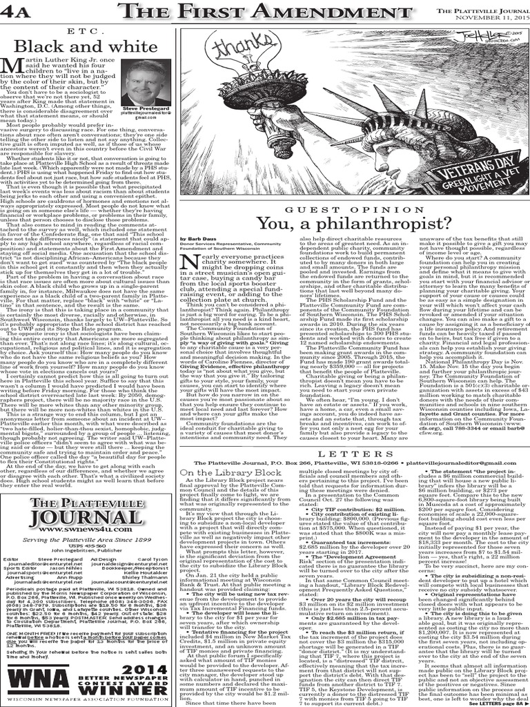 The Platteville Journal The First Amendment Nov 11 2015 PDF