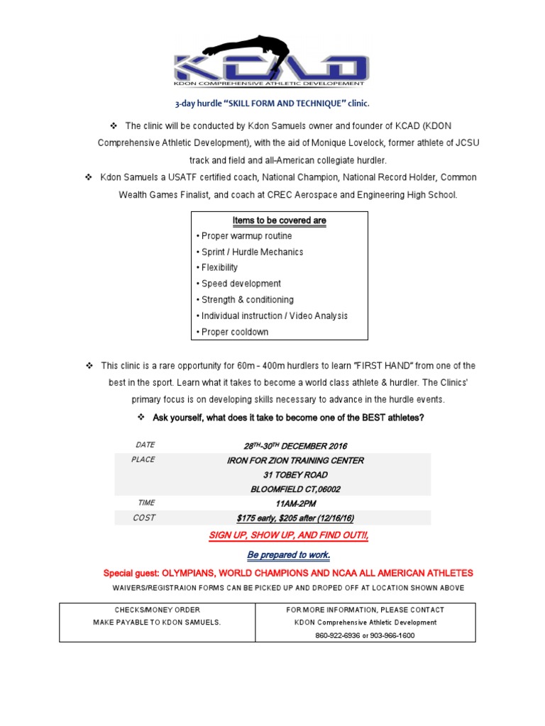 KCAD Hurdles Clinic REGISTRATION | PDF