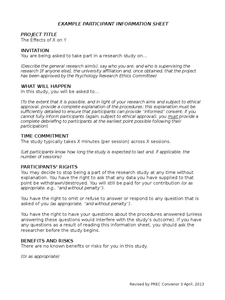 Example Participant Information Sheet | PDF | Medical Diagnosis | Anonymity