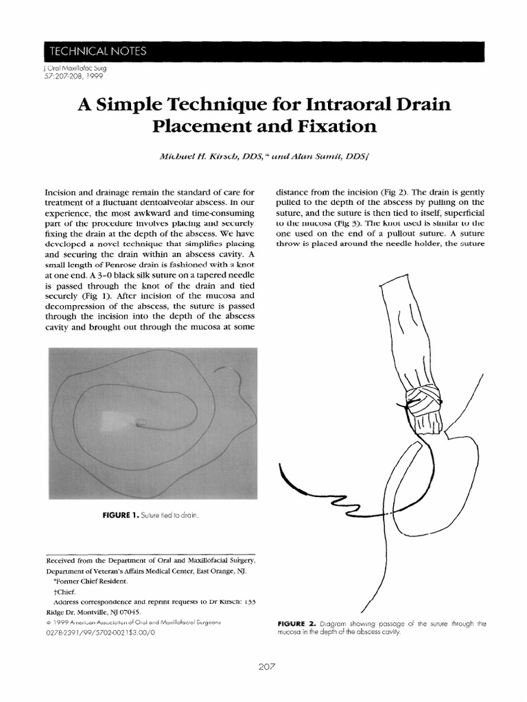 A Simple Technique for Intraoral Drain Placement and Fixation