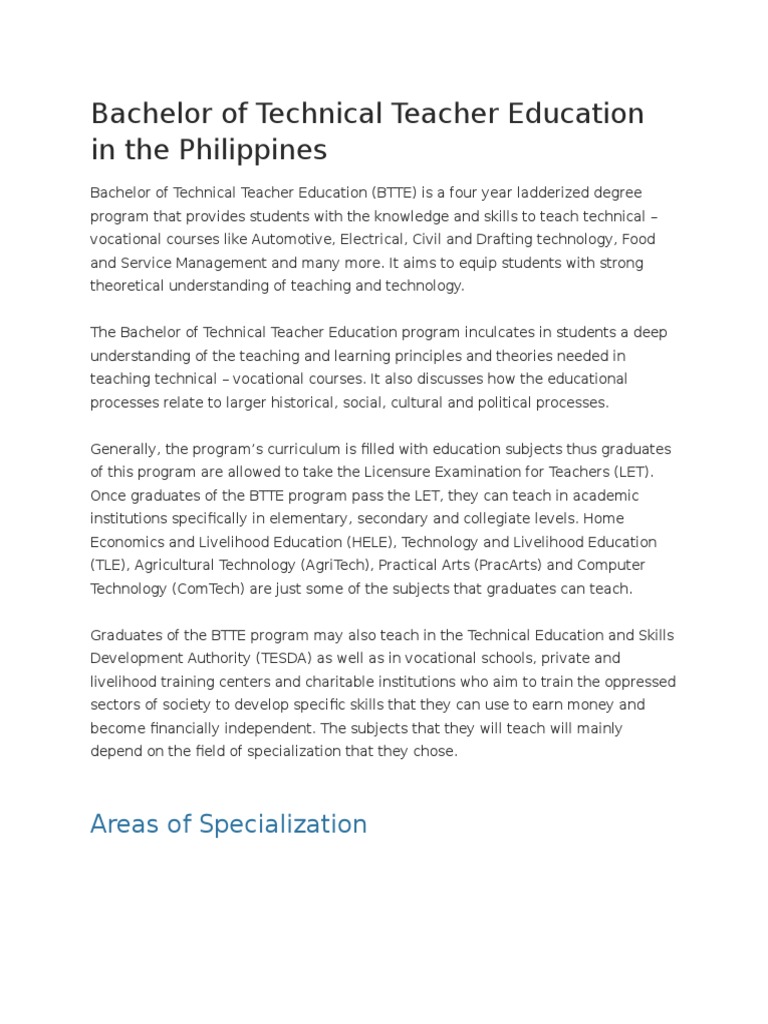 Bachelor of Technical Teacher Education | PDF | Test (Assessment ...