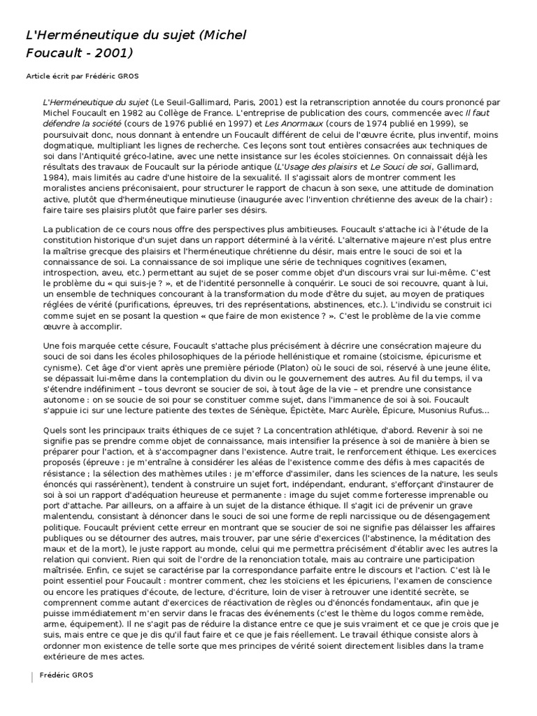 L'Herméneutique Du Sujet | PDF | Michel Foucault