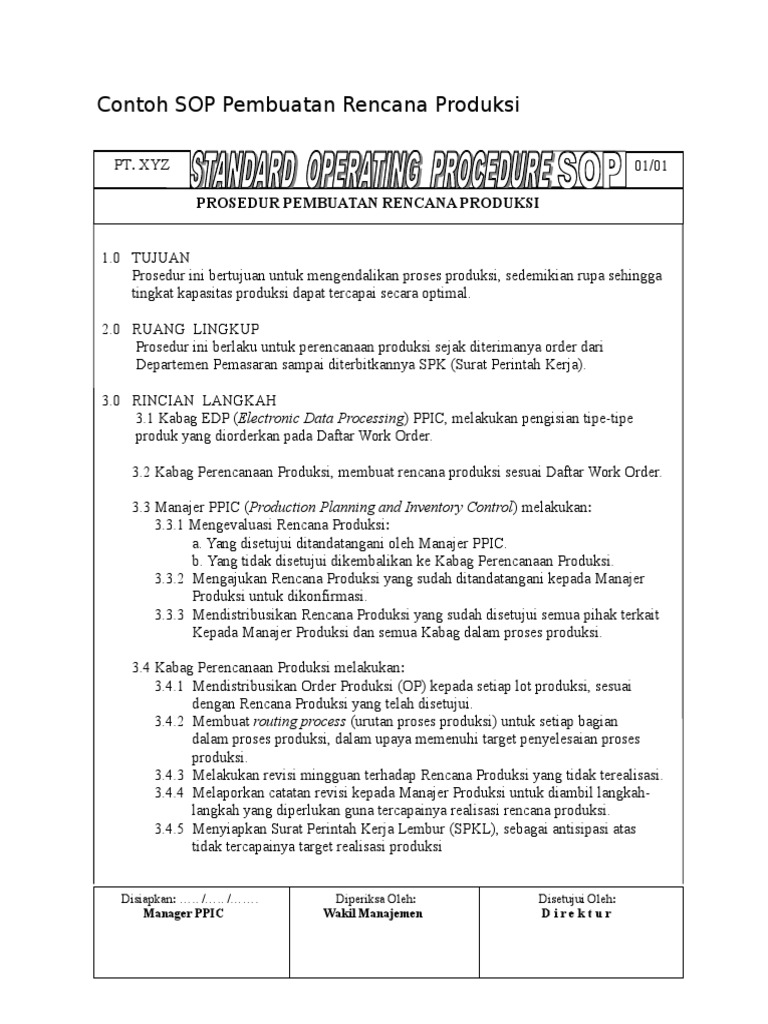 Contoh SOP Pembuatan Rencana Produksi  PDF