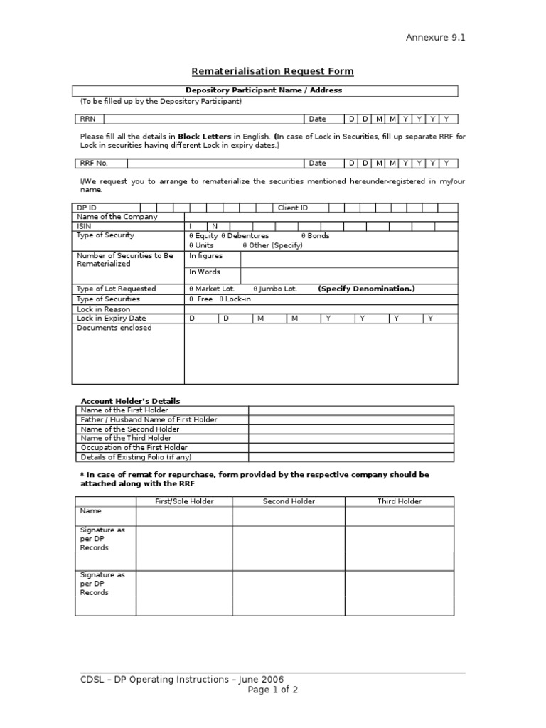Rematerialisation Request Form Guide | PDF