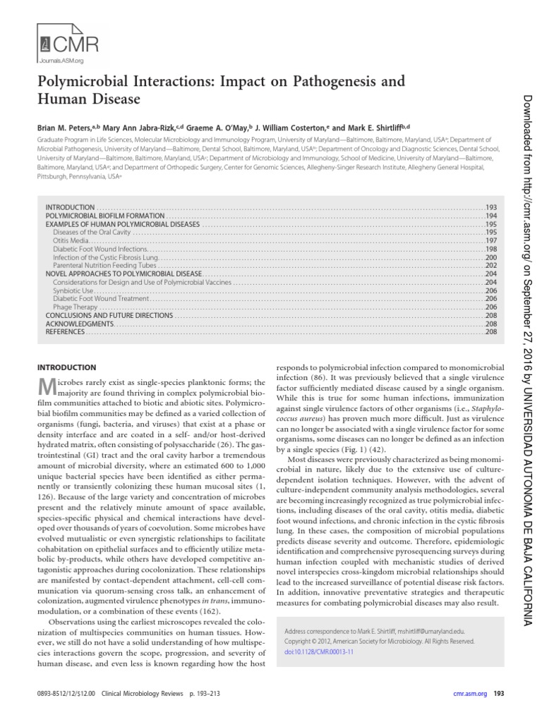 Polymicrobial Interactions: Impact On Pathogenesis and Human Disease ...