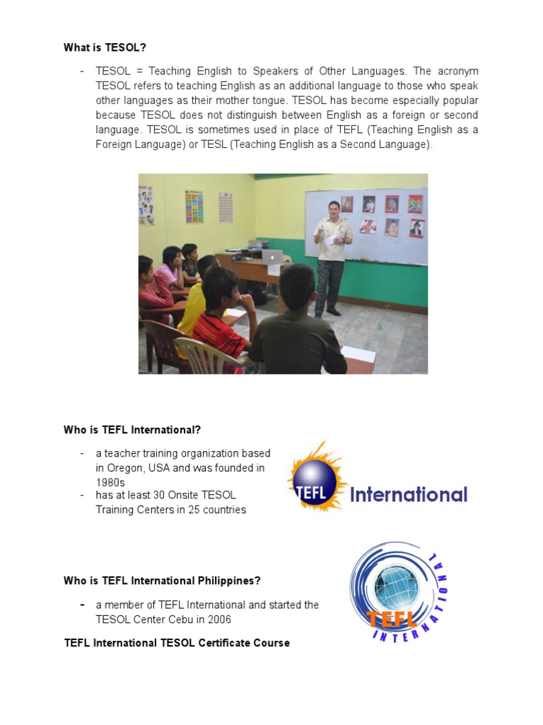 Understanding TESOL and Certification | PDF | Teaching English As A ...