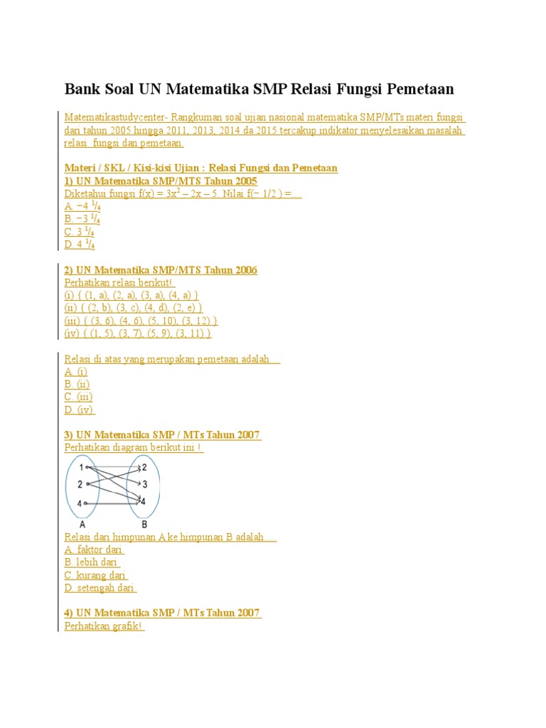 Soal Un Matematika Relasi Dan Fungsi